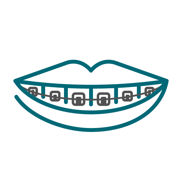 a graphic with metal braces on a smile